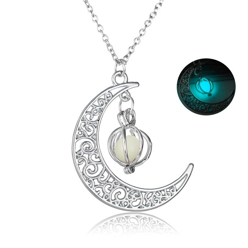 Fashion Moon Natural Glowing Stone Healing Necklace Women Gift Charm Luminous Pendant Necklace Jewelry - One Red Hill